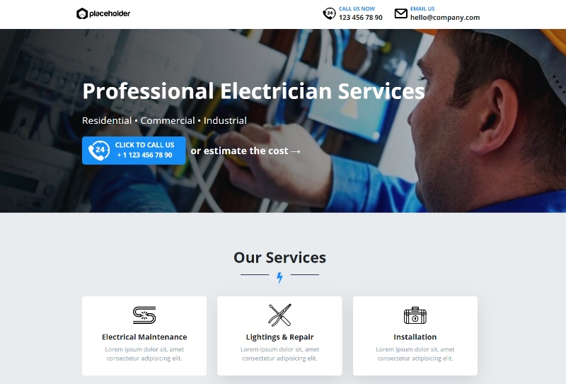 electrician services click to call landing page