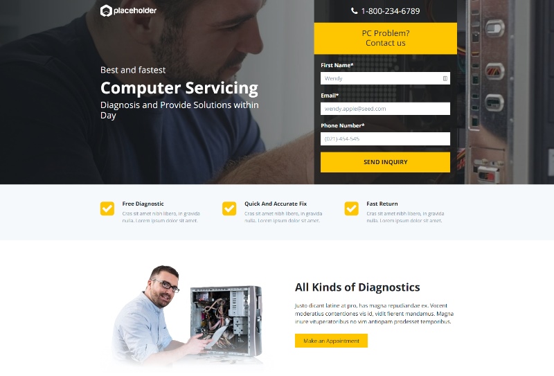 computer servicing landing page template