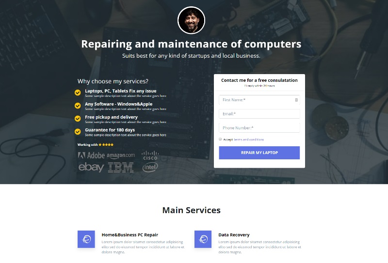 computer service personal landing page