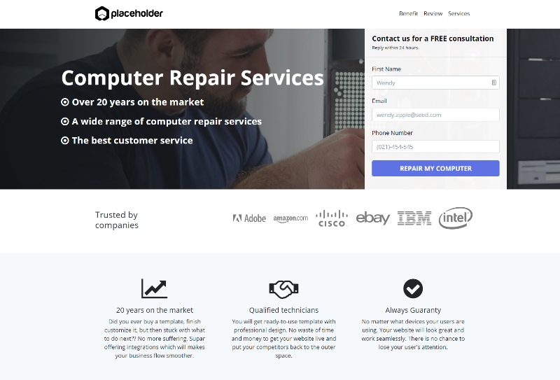computer service repair landing page