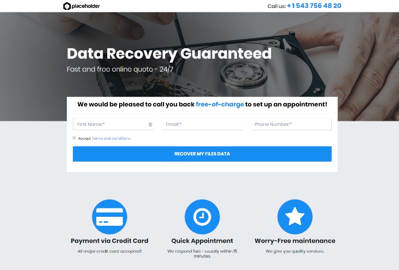 data recovery landing page